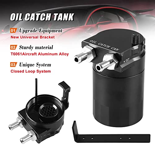 RULLINE Universal 350ml Reservoir Tank Oil Catch Can Tank 0046 Aluminum Polish Baffled Reservoir with Bracket Black - color: Black, size: Upgraded version with bracket