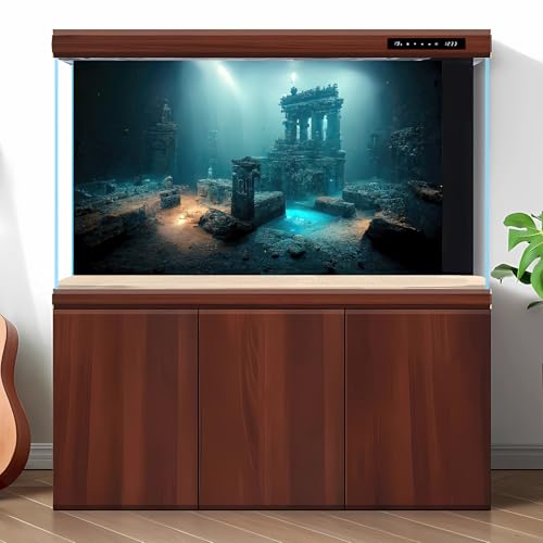 Fantasy Lost Underwater City Aquarium Background Misty Ancient Temple Stone Columns Fish Tank Background Under Water Magical Foggy Ruined Atlantis Buildings Reptile Tank Enclosure Backgrounds 48x24in
