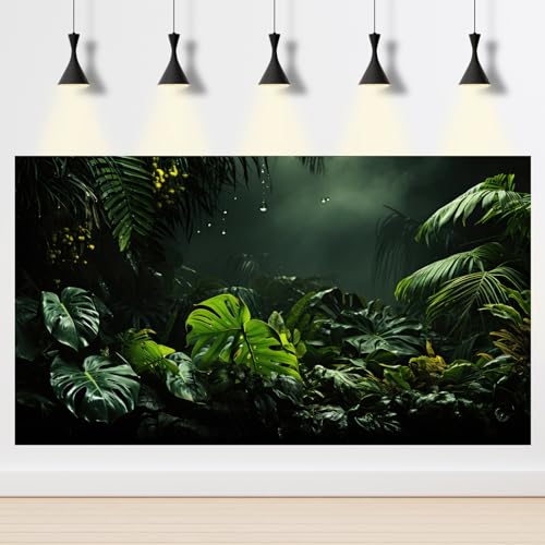 Leaves Aquarium Background Foggy Tropical Palm Leaves Fish Tank Background Fantasy Misty Tropical Floral Pattern Landscape Reptile Tank Backgrounds Rainforest Reptile Enclosure Backgrounds 24x12in - color: Bottle Green, size: 24(W)x12(H)inches/ 60(W)*30cm