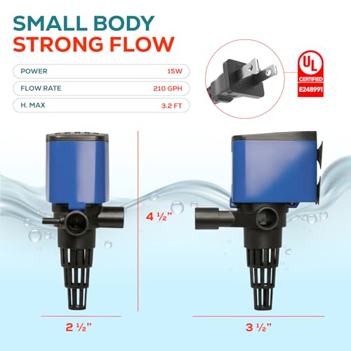 Aqua Dream 210 GPH Aquarium Powerhead - 3-in-1 Submersible Filter Pump with Air Oxygenation & Adjustable Flow, 15W High-Performance Water Circulation Pump for Fish Tanks - 9 Pcs - color: Blue; 9 Pc, size: 210 GPH