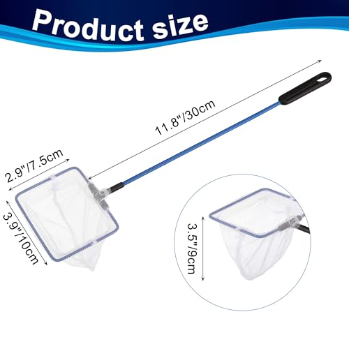 Mogoko Fish Net Aquarium, Small Fish Tank Net with Long Plastic Handle, Square net with Fine Mesh for Tank Cleaning - size: 4 Inch