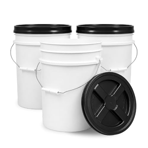 ePackageSupply 5 Gallon Bucket - Food Grade Bucket with Airtight Gamma Seal Screw-On Lid, BPA-Free, Heavy-Duty 90 Mil HDPE Plastic, Bulk Storage, Durable Container, Made in USA, White/Black, 3 Packs - color: White/Black, size: 3 Packs