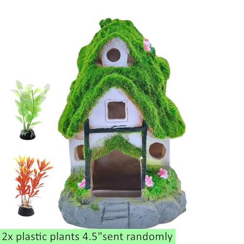 M2cbridge Aquarium Decorations Fish Hideout House Betta Cave Landscape Garden Decoration with Green Lifelike Moss (Garden Shed) - style: Garden Shed