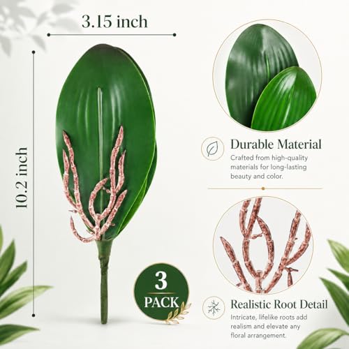 Miracliy Fake Orchids 3 Pack Artificial Orchid Leaves Faux Greenery Stems for Vase Shelf Desk Bathroom Decor and DIY Floral Arrangements for Small Spaces - size: 3pcs