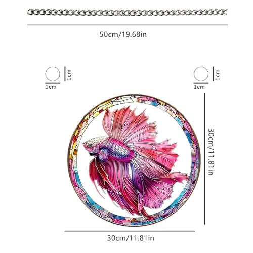 Betta Fish Stained Window Hangings with Chain – Acrylic Pink Fish Ornament for Garden, Patio and Indoor Decor, Housewarming Gift for Mom, Grandma and Fish Lovers
