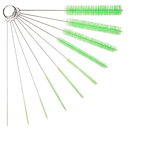 10" Lab Tube Cleaning Brush Set (10-Pack Master Kit) - Flexible Stainless Steel Handles & Multi-Size Nylon Bristles for Test Tubes, Bottles, Pipes, and Deep Detailing, Green - color: Green, size: 10pk - 2mm 3mm 4mm 5mm 6mm 8mm 12mm 16mm 20mm 24mm