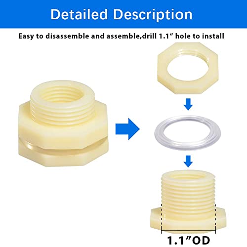 Quickun 1/2" ABS Bulkhead Water Tank Connector Adapter Fitting with Plugs Thru-Bulk Pipe Fitting (Set of 4) - size: 1/2 inch, style: Set of 4