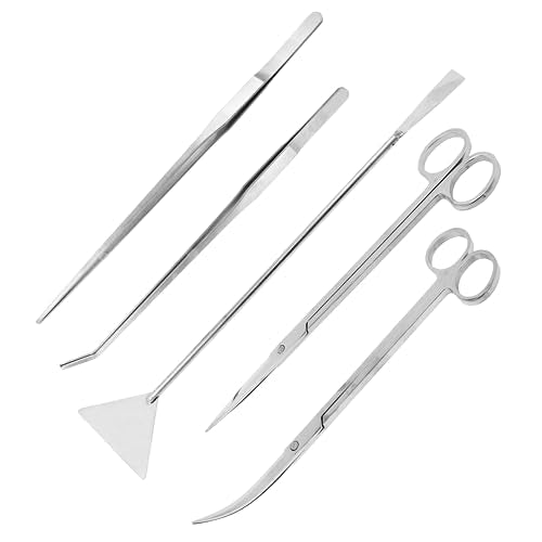 Mandala Crafts Stainless Steel Aquascaping Tools Kit – Aquarium Plant Tools with Tweezers, Spatula, and Scissors for Fish Tanks, Hospital Tanks, Goldfish Bowls, Aquariums, and Terrariums - color: Stainless Steel 5-in-1 Kit, size: 12 Inches