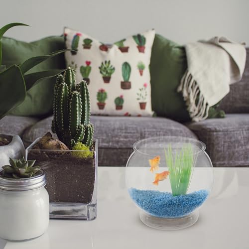 POPETPOP 7.08 Inch Plastic Fish Bowl Small Round Desktop Fish Tank Aquarium Clear Shatterproof Bowl for Home Office Decoration