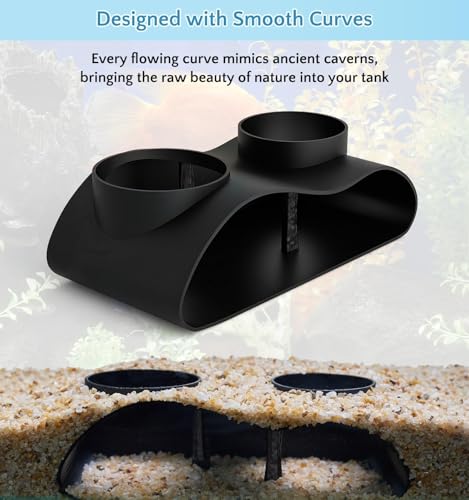 Black Underground Aquarium Cave Tunnel, PETG 3D Printed Fish Tank Cave Hideout with Smooth Surface, Two-Hole Aquarium Tunnel, Fish Tank Decor for Bettas, Shrimp, Corys, Loaches, Guppie, Snails