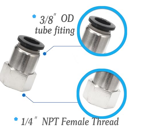3/8 Air hose fittings, Push to Connect Air fittings Female Straight 3/8 Inch Tube OD x 1/4 NPT Thread Fitting (Pack of 10) - size: OD 3/8 - NPT 1/4, style: Female thread