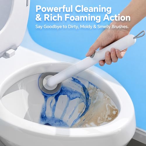 Spreezy Disposable Toilet Brush Set, Touch-Free Toilet Wand Kit with 54 Refills & Holder, Disposable Toilet Bowl Brush