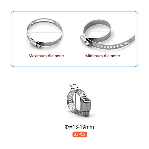 ZIPCCI Hose Clamp, 25 Pack Stainless Steel Worm Gear fuel line hose clamps, 13-19mm (1/2-3/4 inch) - size: 13-19mm