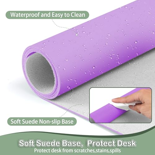 Boutilon Leather Desk Pad Protector,Non-Slip Mouse Pad,Laptop Desk Pad,Office Mouse Mat,Waterproof Leather Desk Blotter,Desk Writing Pad for Office and Home (S-Purple,24"x 14") - color: Purple, size: S 24" x 14"