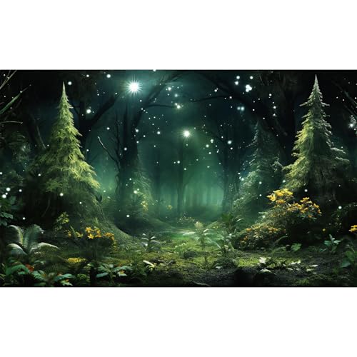 Fantasy Forest Aquarium Background Foggy Mystical Dark Forests Fish Tank Background Scenic Tranquil Stars Enchanted Forest Terrarium Backgrounds Fairy Tale Forests Reptile Tank Backgrounds 24x16in - color: Black_Green, size: 24(W)x16(H)in