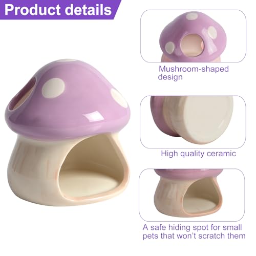 Cute Aquarium Mushroom House Betta Fish Tank Accessory Decor Mini Ceramic Fish Hideout Shrimp Cave Ornament (Purple) - color: Purple