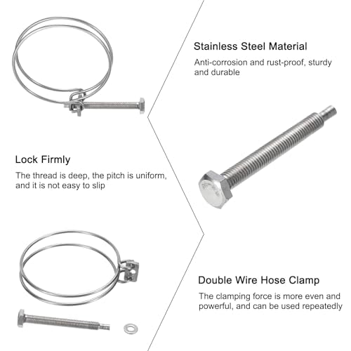 uxcell 10Pcs Double Wire Hose Clamp, 83-90mm Adjustable Stainless Steel Wire Hose Clips with M8 Bolt for Dust Collection Hose, Pump Hose Pipe - size: 83-90mm