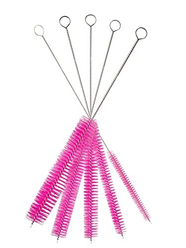 10" Lab Tube Cleaning Brush Set (5-Pack Large) - Flexible Stainless Steel Handles & Heavy Duty Nylon Bristles for Test Tubes, Bottles, Pipes, and Detailing, Pink - color: Pink, size: Large 5 Pack (8mm 12mm 16mm 20mm 24 mm)