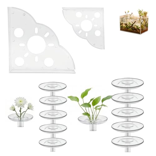 10 Pcs Creative Floating Floral Arrangement Holder,2pcs Aquarium Plant Holder 2025 Innovative Floating Flower Display Stand Clear Acrylic Floating Flower Bowl Stem Holder for Fish Tanks Table Hom Decor