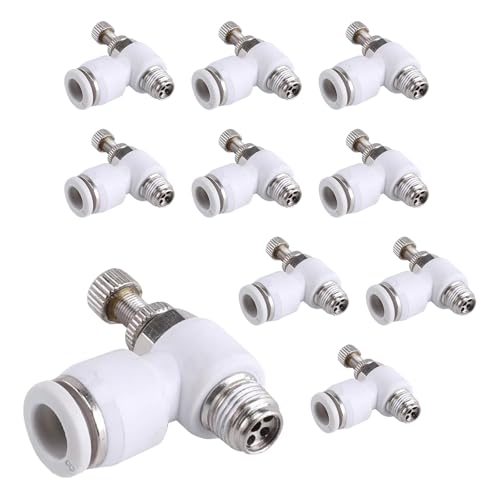 10Pcs Push to Connect Air Flow Control Valve, White 5/16in Tube OD x 1/8" Male Thread 90 Degree Elbow Speed Control Valve Pneumatic Connector Quick Fittings - size: Male Thread G1/8 x White_Standard (10pcs)