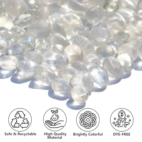 Sea Glass Stones - White Clear Glass Pebbles Gemstones - Perfect for Aquarium Rocks, Fish Tank Gravel, Vase Fillers, DIY Crafts, and Home Decor (0.9LB/14oz) - color: White