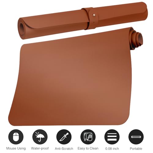 Boutilon Leather Desk Pad Protector,Non-Slip Mouse Pad,Laptop Desk Pad,Office Mouse Mat,Waterproof Leather Desk Blotter,Desk Writing Pad for Office and Home (S-Brown,24"x 14") - color: Brown, size: S 24" x 14"