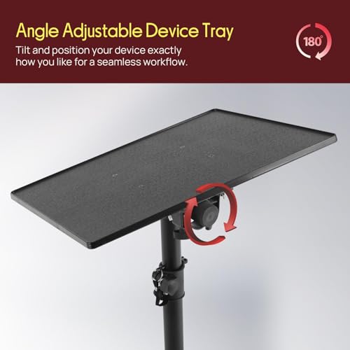 PYLE Laptop & Projector Stand, Tripod Stand With Adjustable Height 28"-50", Portable DJ Equipment Mount, Angle Adjustable Tray, Lightweight Metal Construction, Stage, Studio, Musicians & Performers