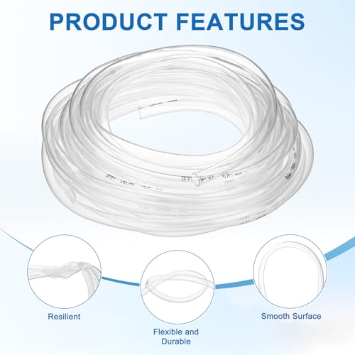 M METERXITY Vinyl Tubing 8mm ID x 10mm OD 30ft Flexible Plastic Tube with 2 Hose Ties, Lightweight Hybrid PVC Hose for Water Gardening/Airline/Aquarium Tubing [Clear] - size: 8mm ID x 30ft