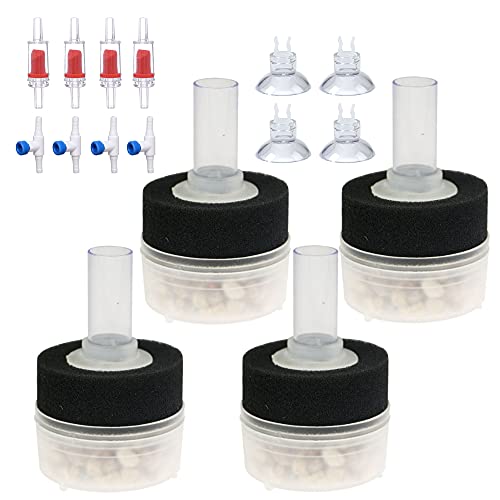 4pcs Small Aquarium Bio Sponge Filter with Suction Cups, Check Valves for 5 Gal, 10 Gal, 20 Gal Breeding Fry Betta Shrimp Fish Tank (Up to 5 Gallon 4 Pcs)