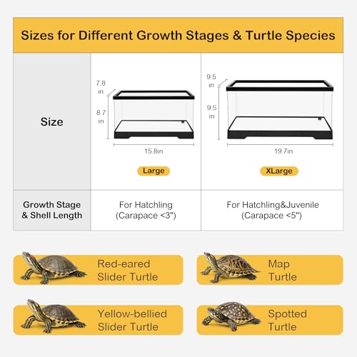 Large Turtle Tank Kit,All in One Red Eared Slider Aquarium,PC Aquatic for Baby Tortoise,Fishes and Amphibians, Includes Silent Filter,Filter Plates,UVB Lamp,Bulb,Plants,Stone,Basking Platform - size: Large(15.8*7.8*8.7inch)