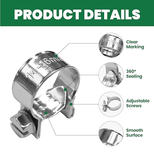 3/8" Small Fuel Injection Hose Clamps, 20PCS Gas Line Hose Clamp, Adjustable Pipe Hose Clip Tube Clamps for Automotive,Agriculture,Plumbing, 9/16" - 5/8" Dia - size: 9/16"-5/8" (14-16mm)