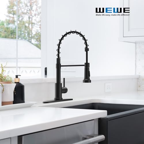 Kitchen Faucets with Pull Down Sprayer Commercial Industrial Stainless Steel Single Handle Single Hole Spring Farmhouse RV Sink Faucet, Matte Black Kitchen Faucet for Laundry Utility Room Sink - color: Matte Black, style: Classic