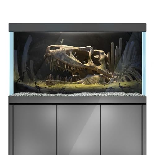 Aquarium Background Stickers - Dinosaur, Skull, Teeth - Fish Tank Reptile Terrarium Decor Poster (80 x 40 cm / (31.4 x 15.7 inches)) - size: 80 x 40 cm / (31.4 x 15.7 inches)
