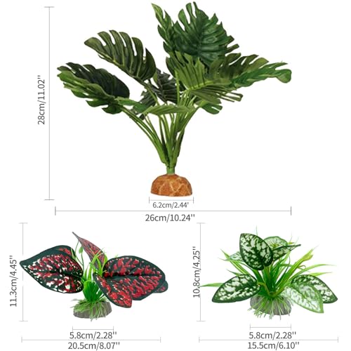 Moonorange Reptile Artificial Plants, Terrarium Plants Decorations Supplies, Aquarium Fish Tank Plant, Amphibian Habitat Hideout Tank Accessories(L Set-3pcs/A) - color: L Set-a
