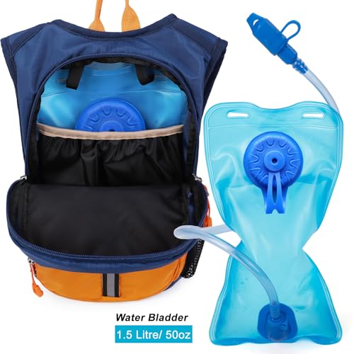 Ivygreen Kids Hydration Backpack, Hiking Backpack for Boys or Girls with 1.5L Water Bladder - color: Orange, size: Small