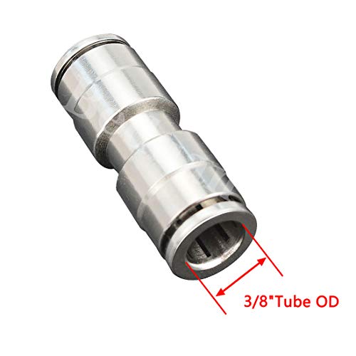 Beduan Push to Connect Fitting 3/8" OD Nickel-Plated Copper Pneumatic Air Fitting Straight Union Tube Connector (Pack of 5) - size: 3/8" OD, style: 5 Pieces