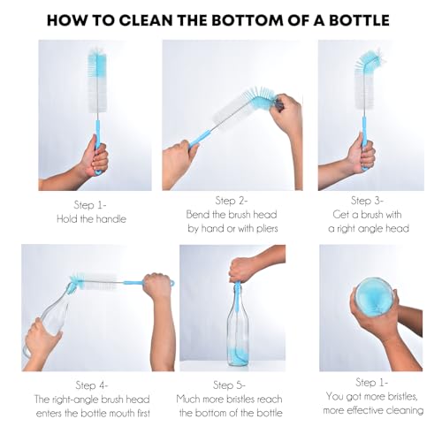 3-Pack Long Bottle Cleaning Brush for Narrow Neck Beer, Wine, Flask, Thermos, Sportwell, Pitcher, Brewing Bottle Cleaner, 16 Inches - color: Blue