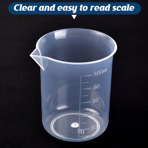 6PCS 100ml Plastic Lab Beakers, Transparent Measuring Cups with Graduated Scale & Pour Spout for Science Experiments, Kitchen, Liquid Measuring - style: 100 ML