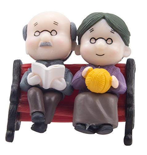 Mini Park Bench Grandpa Grandma Model Ornament Accessories for Bonsai Craft Miniature House Fairy Garden Decor-for DIY Decoration - size: Garden old couple