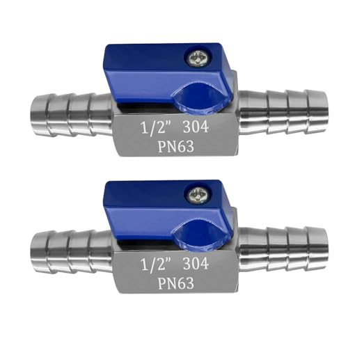 2PCS Stainless Steel 1/2" Mini Ball Valve Shut Off Valve 1/2" Hose Barb - size: 1/2" Hose Barb, style: Pack of 2