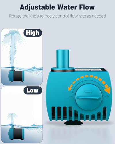 Pawfly 90 GPH Submersible Water Pump 4 W Mini Water Fountain Pump with 2.4 ft. Lift Height Quiet Adjustable Water Pump for Aquarium Fish Tank Fountain Garden Waterfall Statuary - style: Submersible