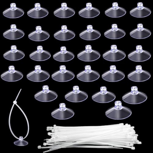 30 Pcs Suction Cups with 50 Pcs Adjustable Zip Ties 25mm & 35mm Aquarium Suction Cups Rubber Sucker Pad for Home Garden Fish Tank Tubing Binding Moss Shrimp Nest Decorations