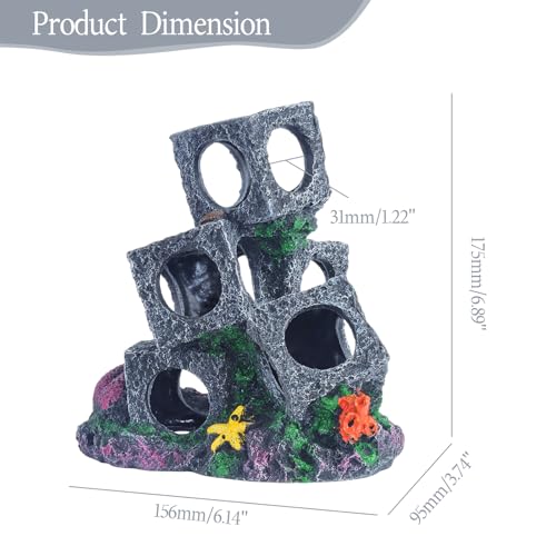 Saim Aquarium Decorations 3 Stacked Stone Cave Hideaway for Aquatic Pets to Breed, Play and Rest, Decor Stone for Betta, Gold Fish Hideout - No Moss