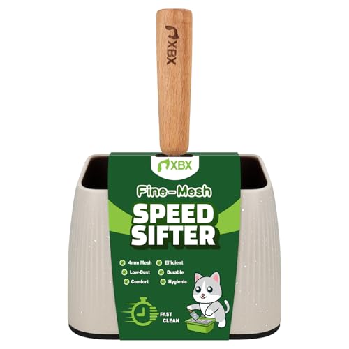 XBX Cat Litter Scoop with Holder, Metal Mesh Litter Scoop with Beech Wood Grip,Stainless Steel Litter Scooper with Fine Holes, Easy Sifting Litter Box Cleaning Tool