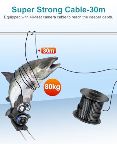 FourQ Underwater Fishing Camera, 220° Ultra-Wide Angle Video Fish Finder with 4.3" HD LCD Monitor, 5000mAh Battery, 65ft Waterproof Cable & IR Night Vision for Ice Lake Boat Kayak Fishing (65FT) - size: 65FT