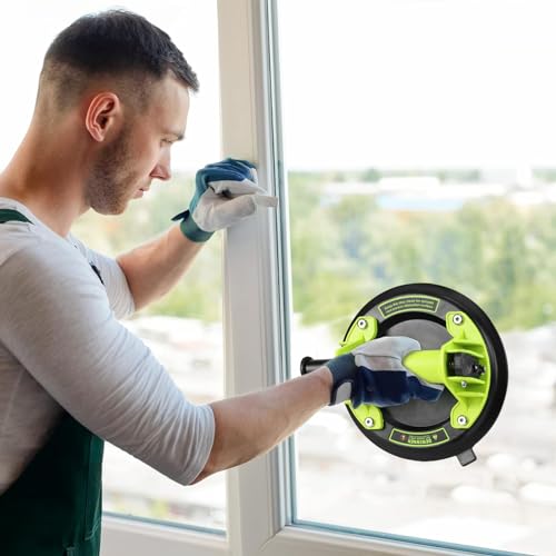 DEWINNER 8" Glass Suction Cups - Heavy-Duty Vacuum Glass Lifter for Windshield Tiles and Granite - 660lbs Load Capacity - 2 Pack Industrial Suction Cup with Carry Case - color: Green