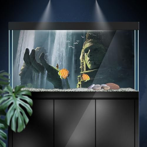 Aquarium Background Stickers - Buddha Statue India - Fish Tank Reptile Terrarium Decor Poster (100 x 50 cm / (39.3 x 19.6 inches)) - size: 100 x 50 cm / (39.3 x 19.6 inches)