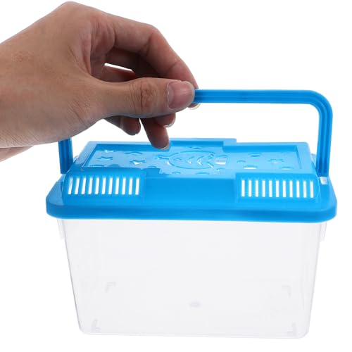 Portable Small Turtle Tank with Lid, Plastic Aquarium Terrarium for Reptiles and Betta Fish, Medium Blue Fish Breeding Box with Handle for Travel and Pet Transport