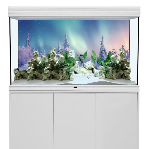 YongFoto Winter Snow Scene Fish Tank Background 24x12 inch Snowfield Pine Forest Rime Starry Sky Aurora Polyester Backdrop Reptile Habitat Terrarium Bearded Dragon Aquarium Background - color: Purple 4, size: 24x12in/60x30cm