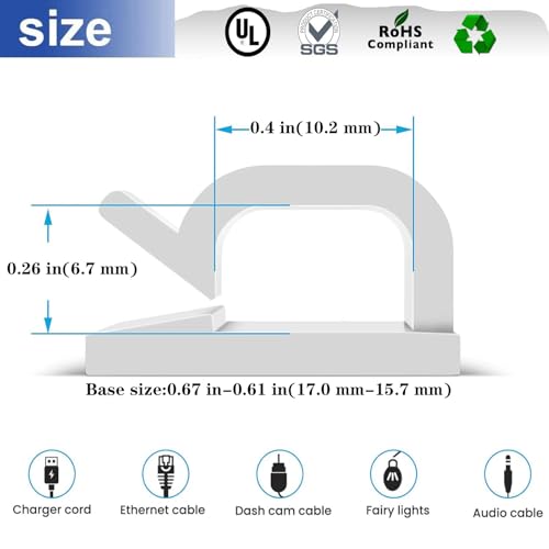 Cable Clips，50PCS Electrical Cord Management Adhesive Cable Wire Clip Wire Clips wall，Used for Cars, Offices, and Homes Cable Clips Cord Organizer (White) - color: White, size: Medium